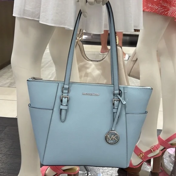 MICHAEL KORS Charlotte Large Leather Top-Zip ToteVista Blue NWT